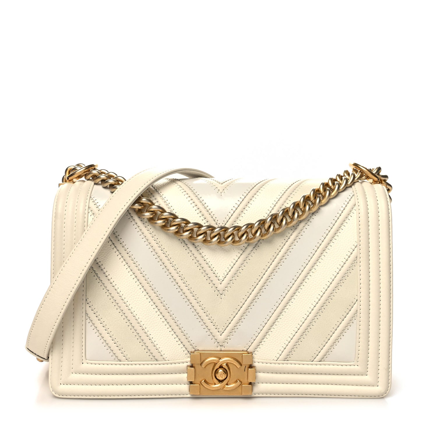 Caviar Suede Calfskin Chevron New Medium Boy Flap White