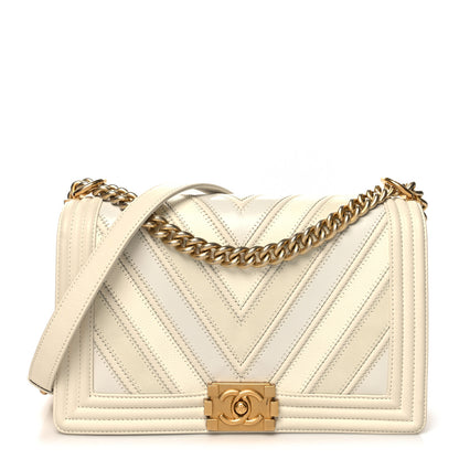 Chanel Caviar Suede Calfskin Chevron New Medium Boy Flap White 1 of 10