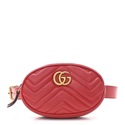 Gucci Calfskin Matelasse GG Marmont Belt Bag 85 34 Hibiscus Red 1 of 12