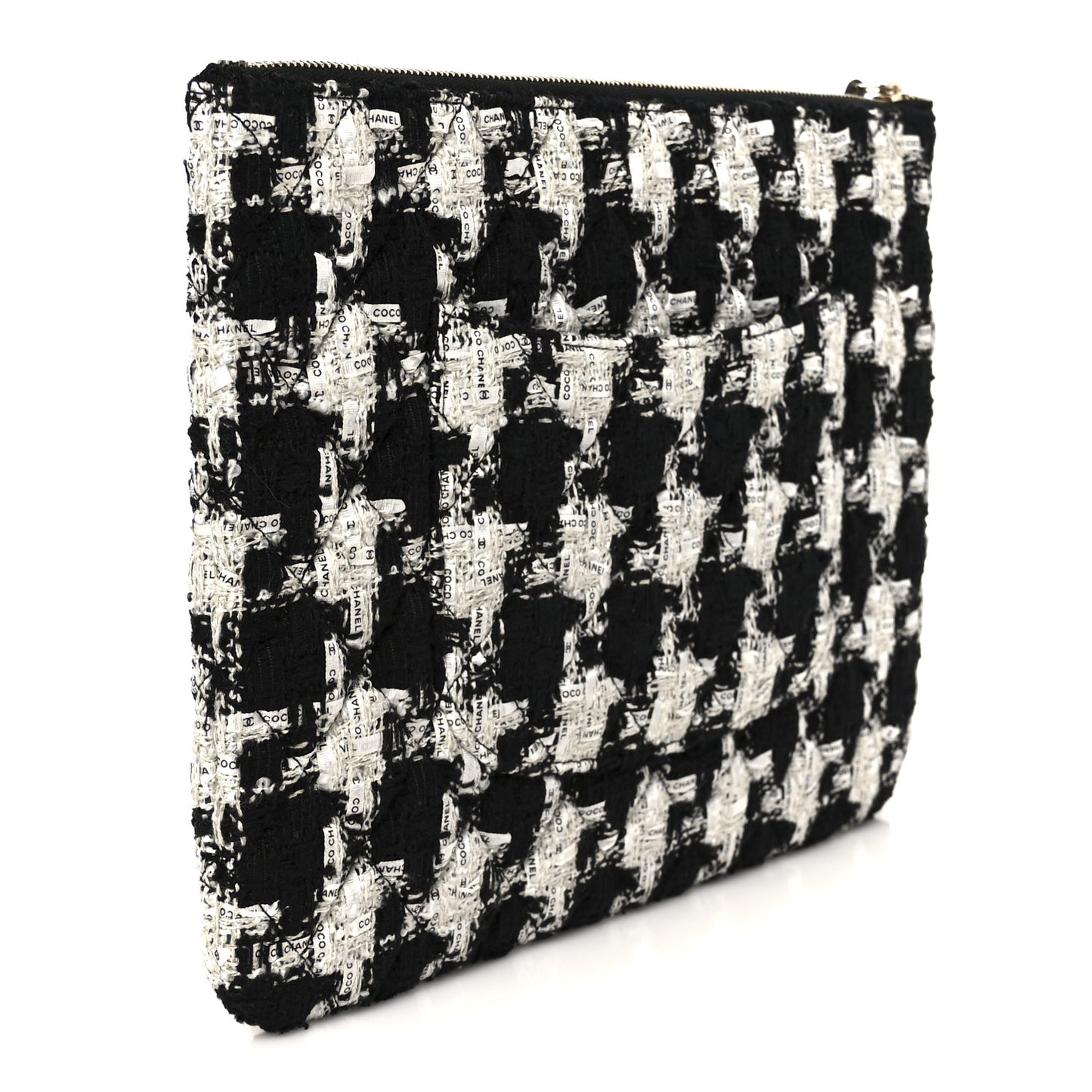 Tweed Quilted Medium Cosmetic Pouch Black Ecru White