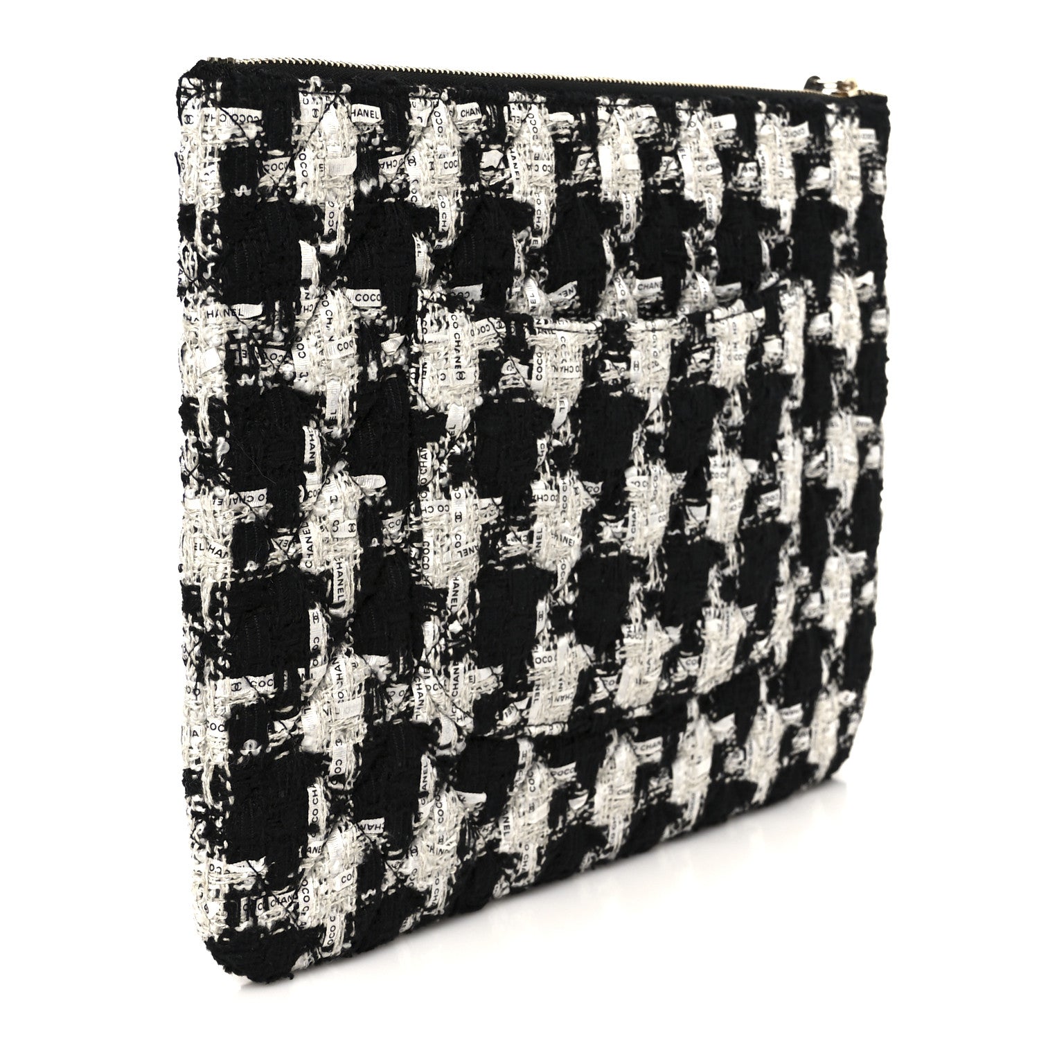 Chanel Tweed Quilted Medium Cosmetic Pouch Black Ecru White 3 of 8