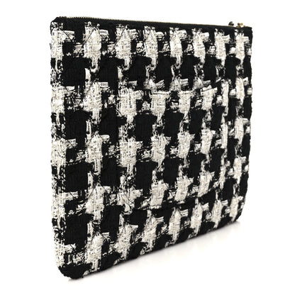 Chanel Tweed Quilted Medium Cosmetic Pouch Black Ecru White 3 of 8