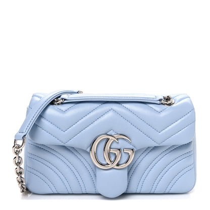 Gucci Lambskin Matelasse Small GG Marmont Shoulder Bag Light Blue 1 of 10