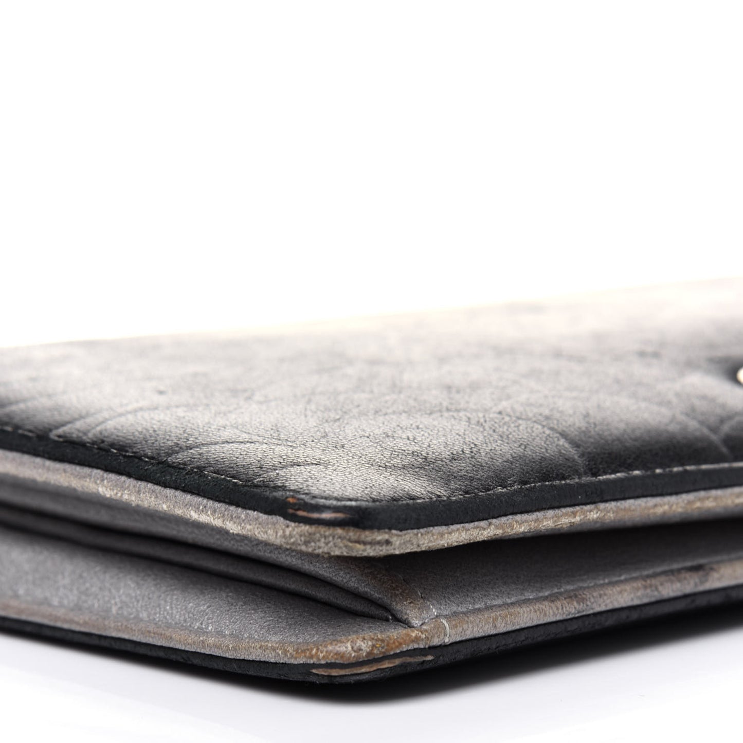 Lambskin Camellia Embossed Yen Wallet Black