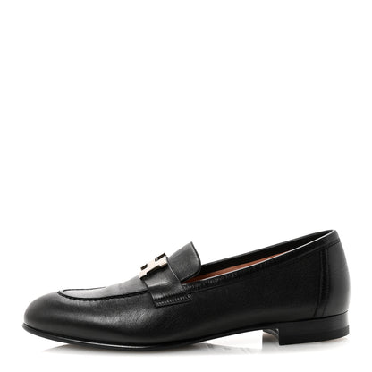 Hermes Goatskin Womens Paris Loafers 37 Black 1 of 10