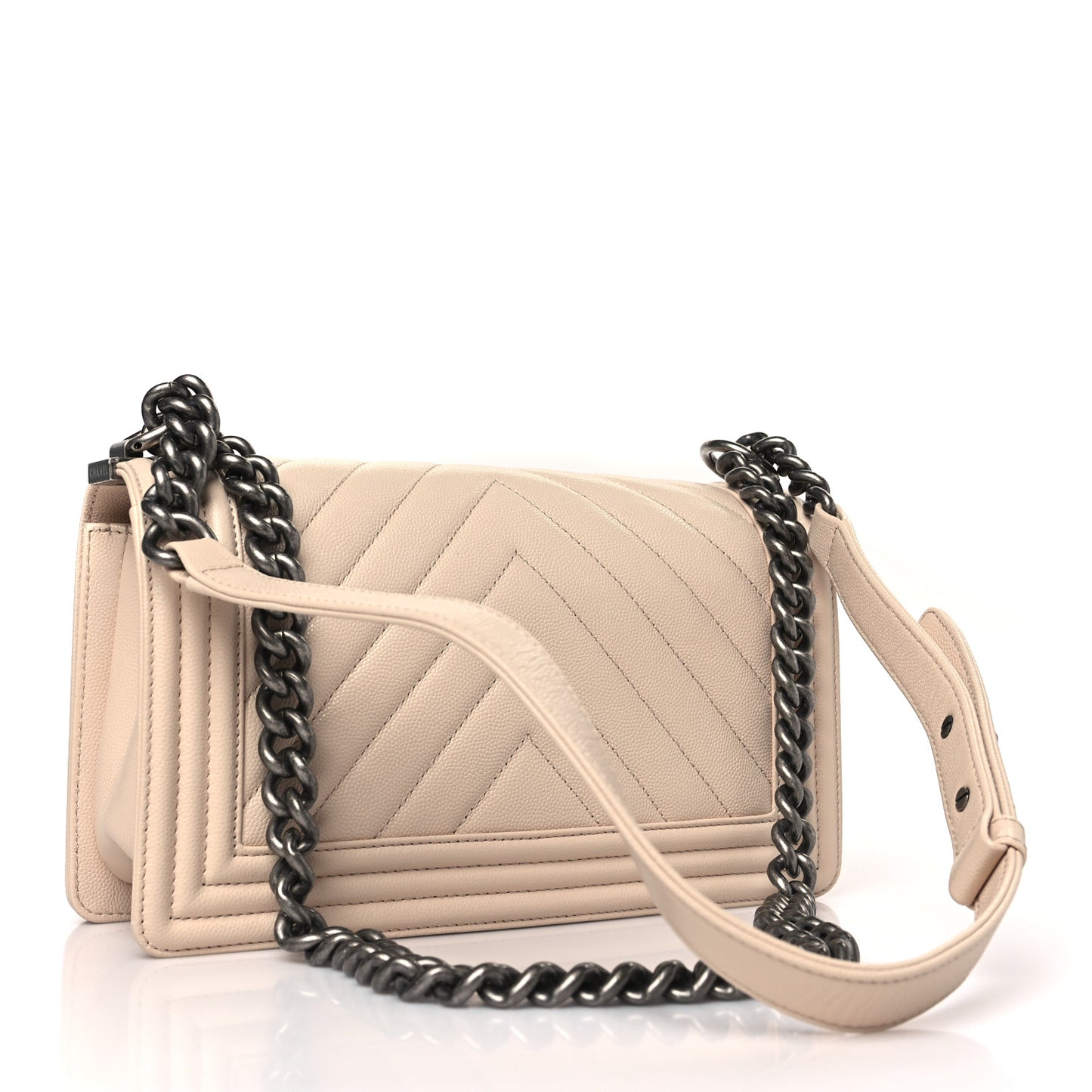 Caviar Chevron Quilted Medium Boy Flap Beige