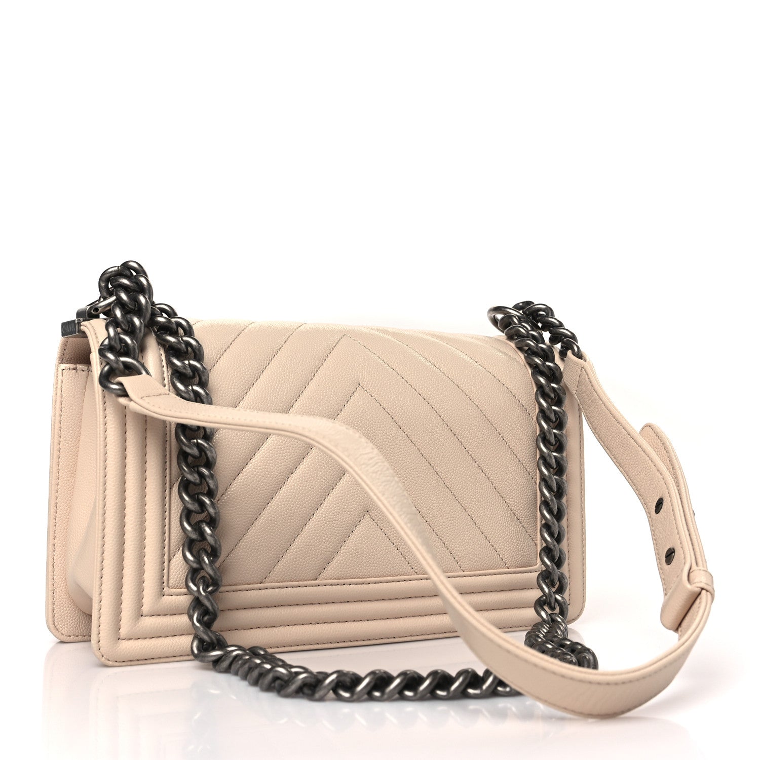 Chanel Caviar Chevron Quilted Medium Boy Flap Beige 3 of 9