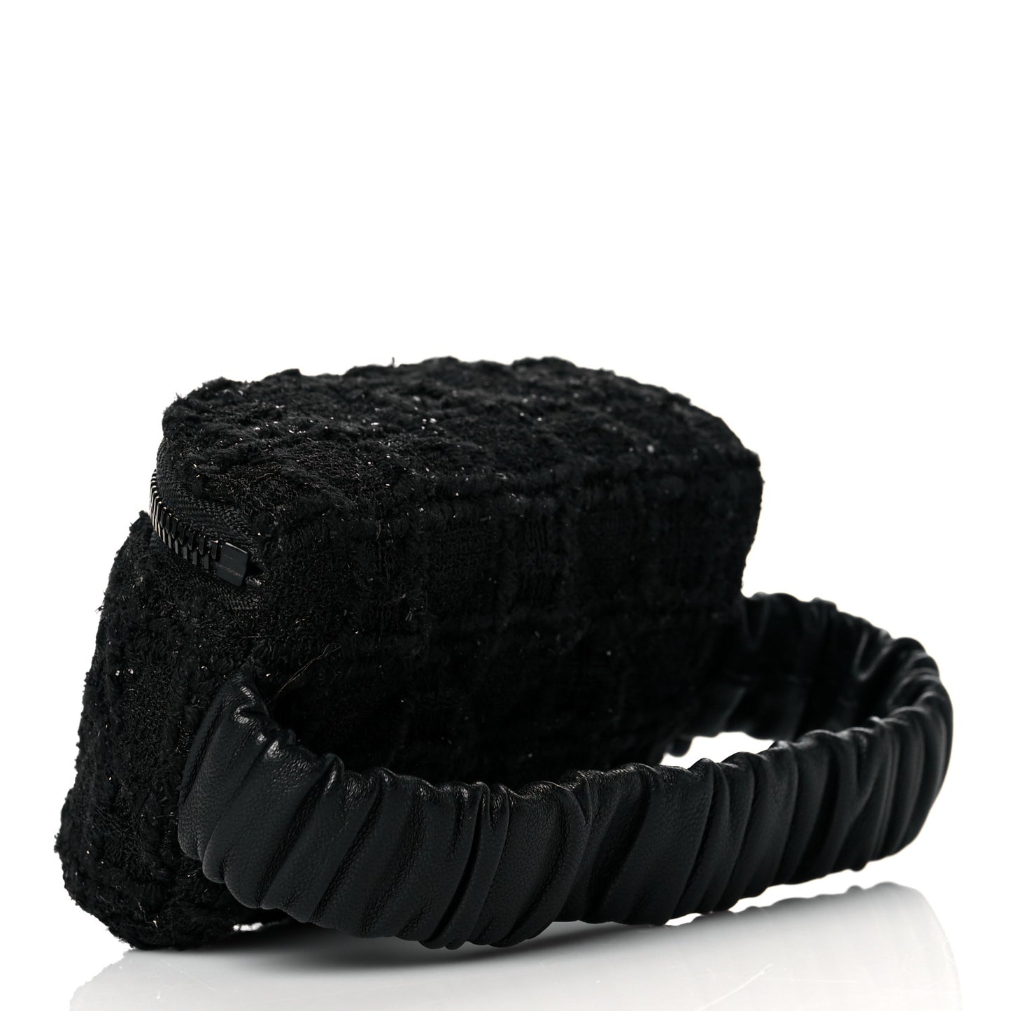 Tweed Lambskin Quilted Arm Coin Purse Black