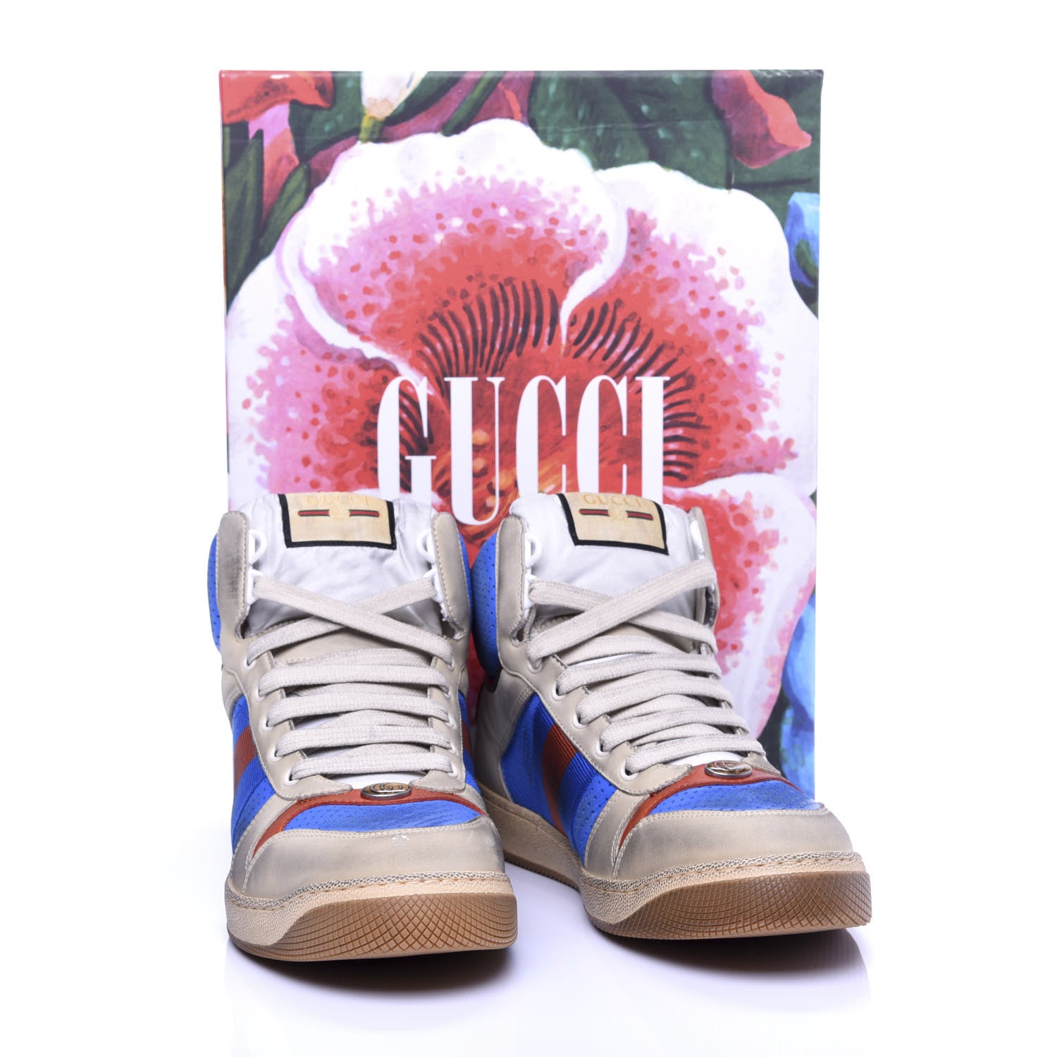 Gucci Nubuck Web Mens Screener High Top Sneakers 9.5 Dusty Milk Bright Splash 10 of 10