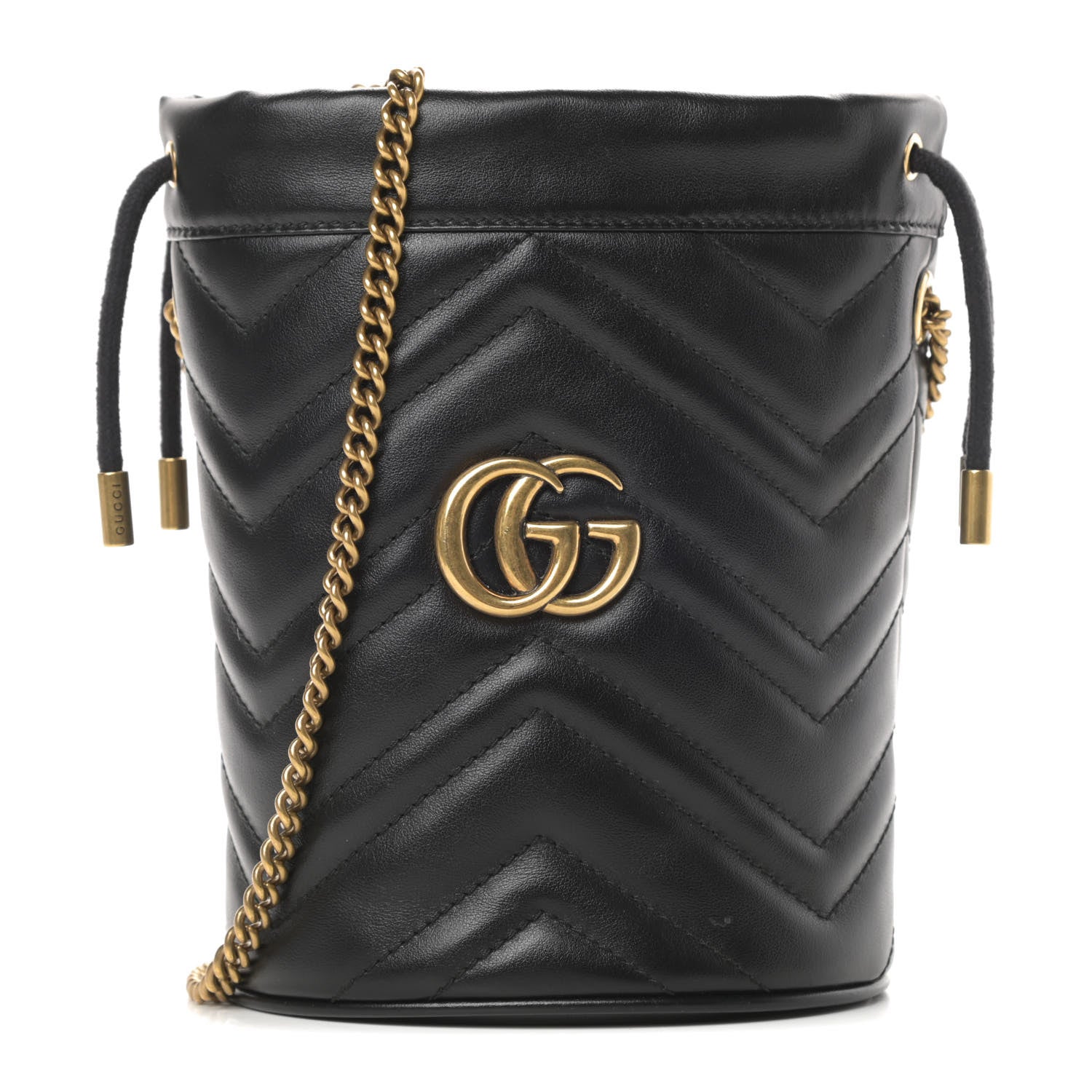 Gucci Calfskin Matelasse Mini GG Marmont 2.0 Bucket Bag Black 1 of 11