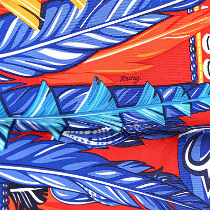 Hermes Silk La Danse Pacifique Scarf 90 Rouge Bleu Vif Bouton D'O 4 of 6