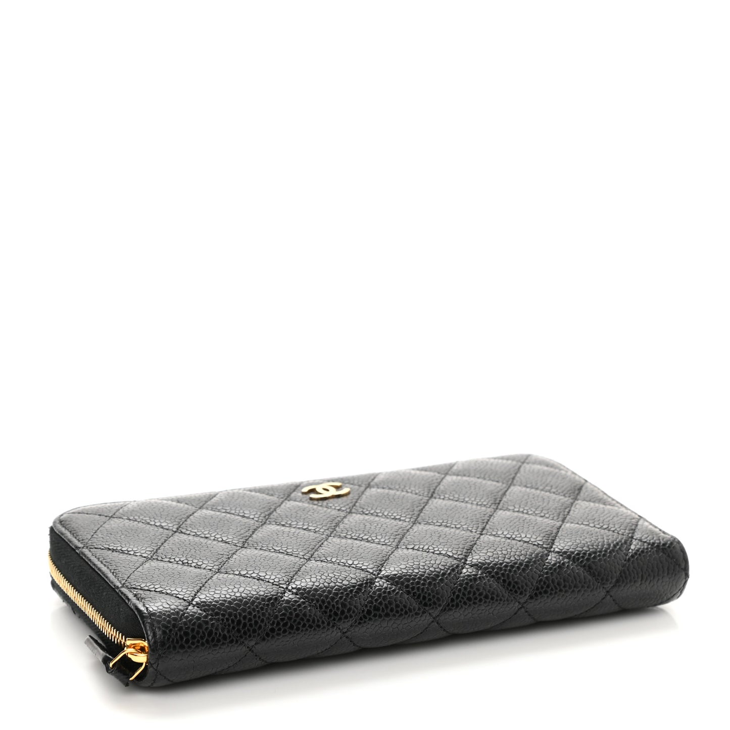 Caviar Quilted Large Gusset Zip Around Wallet Black