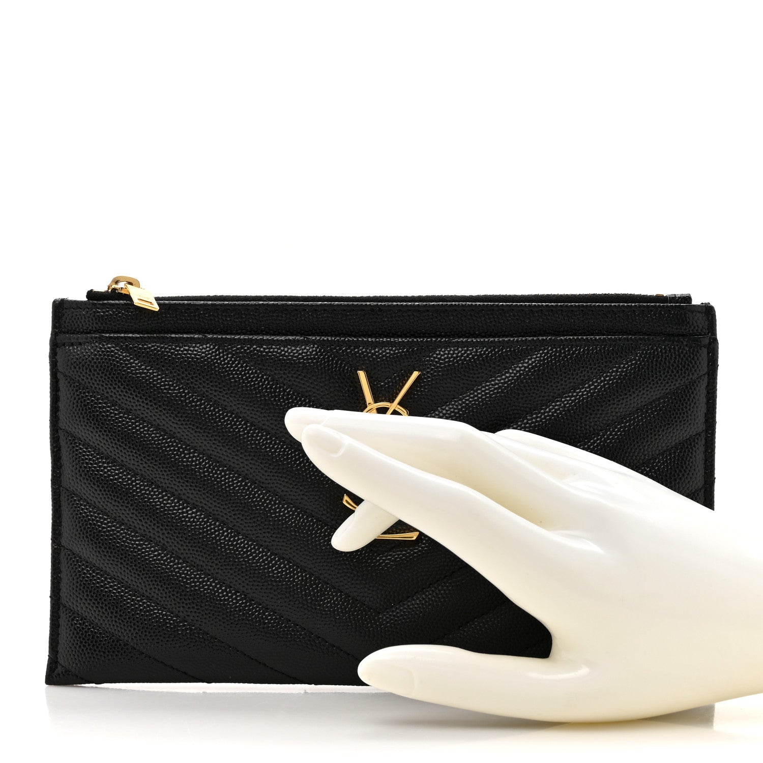 Saint Laurent Grain De Poudre Chevron Monogram Bill Pouch Black 2 of 9