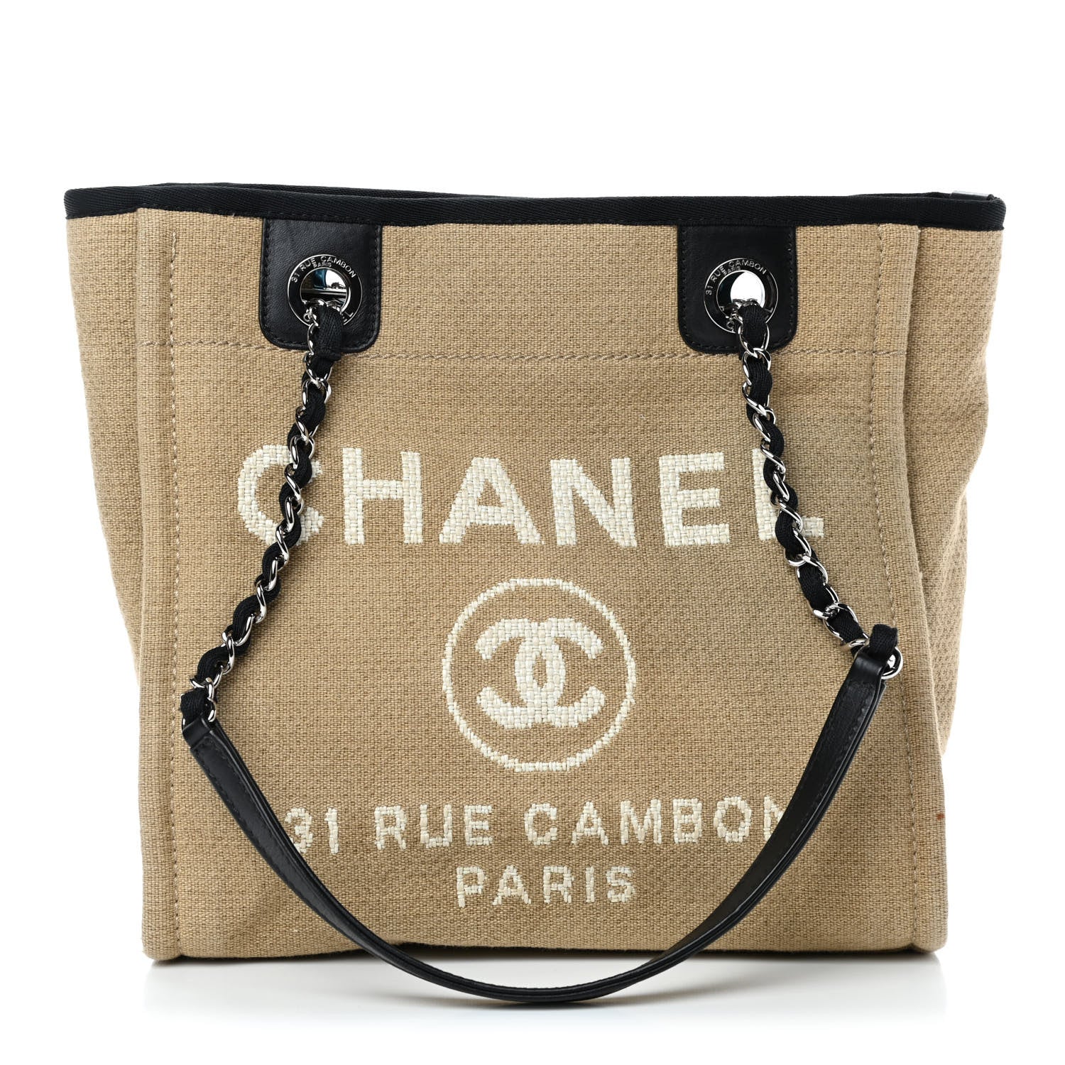 Chanel Canvas Mini Deauville Tote Beige Black 1 of 4
