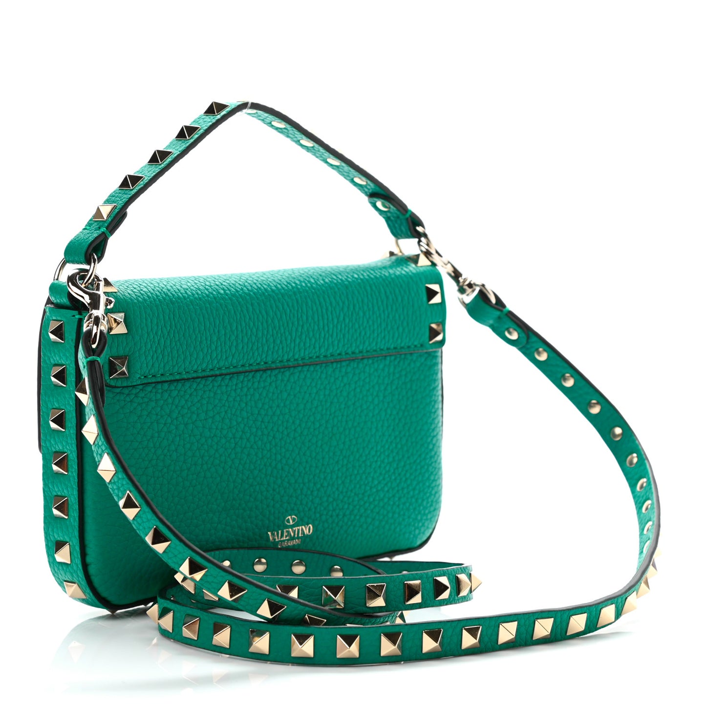 Grainy Calfskin Rockstud Crossbody Pouch Ultra Marine Green