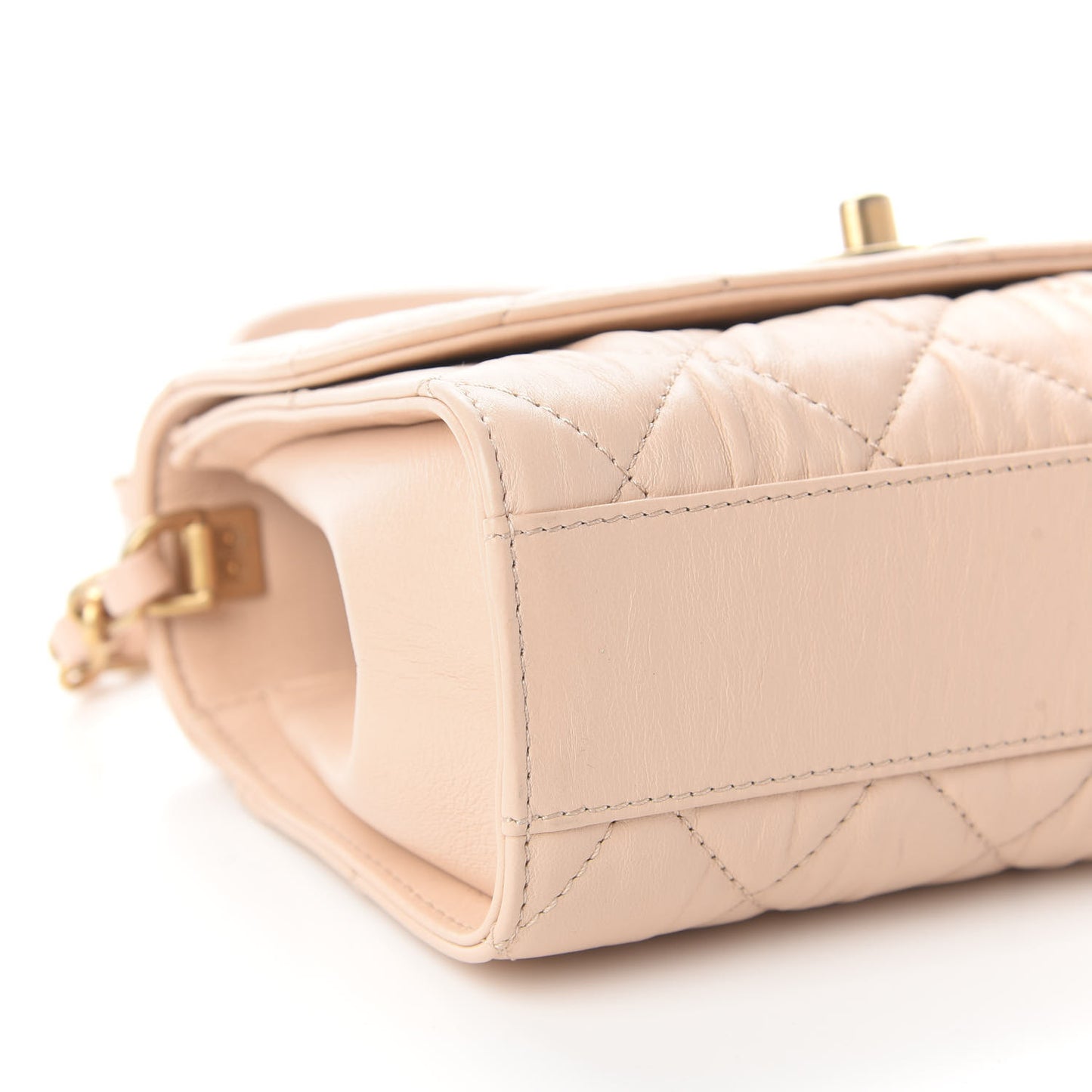 Crumpled Lambskin Quilted Mini CC Links Top Handle Flap Beige