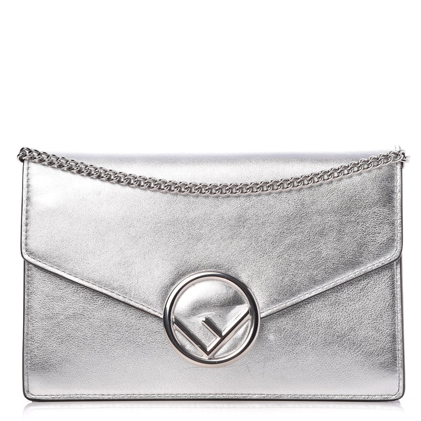 Vitello Catalan Mirror F is Fendi Medium Envelope Wallet on Chain Argento