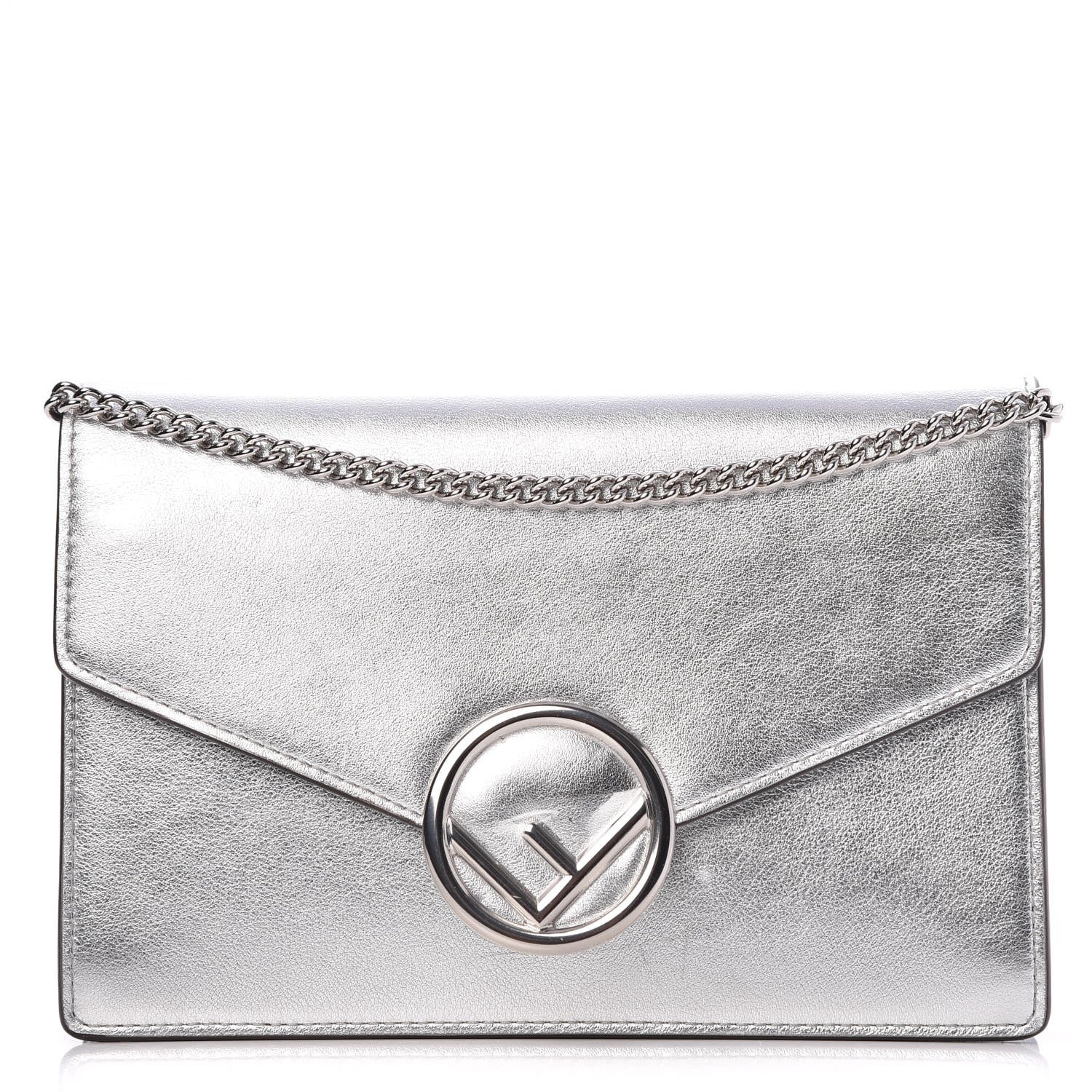 Fendi Vitello Catalan Mirror F is Fendi Medium Envelope Wallet on Chain Argento 1 of 7