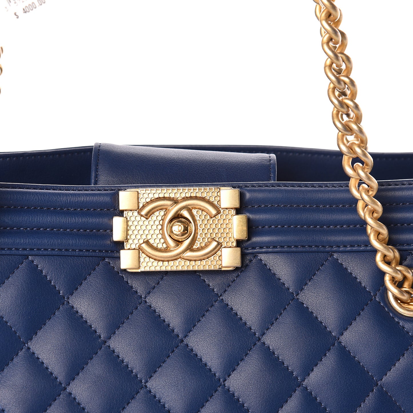 Calfskin Quilted Large Boy Tote Navy