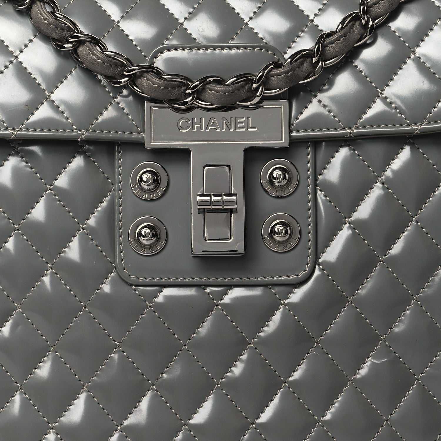 Chanel Glazed Calfskin Small Mademoiselle Lock Kelly Flap Bag Grey 8 of 10