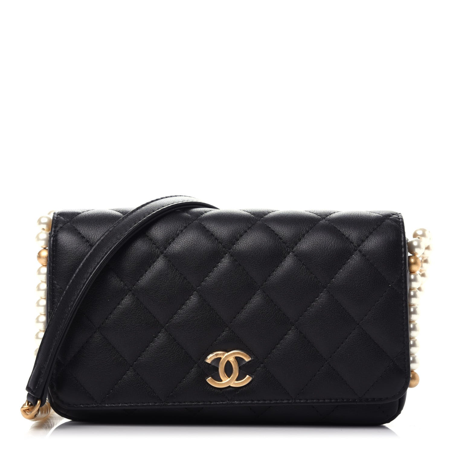 Chanel Calfskin Quilted Pearl Wallet On Chain WOC Black 2 of 19
