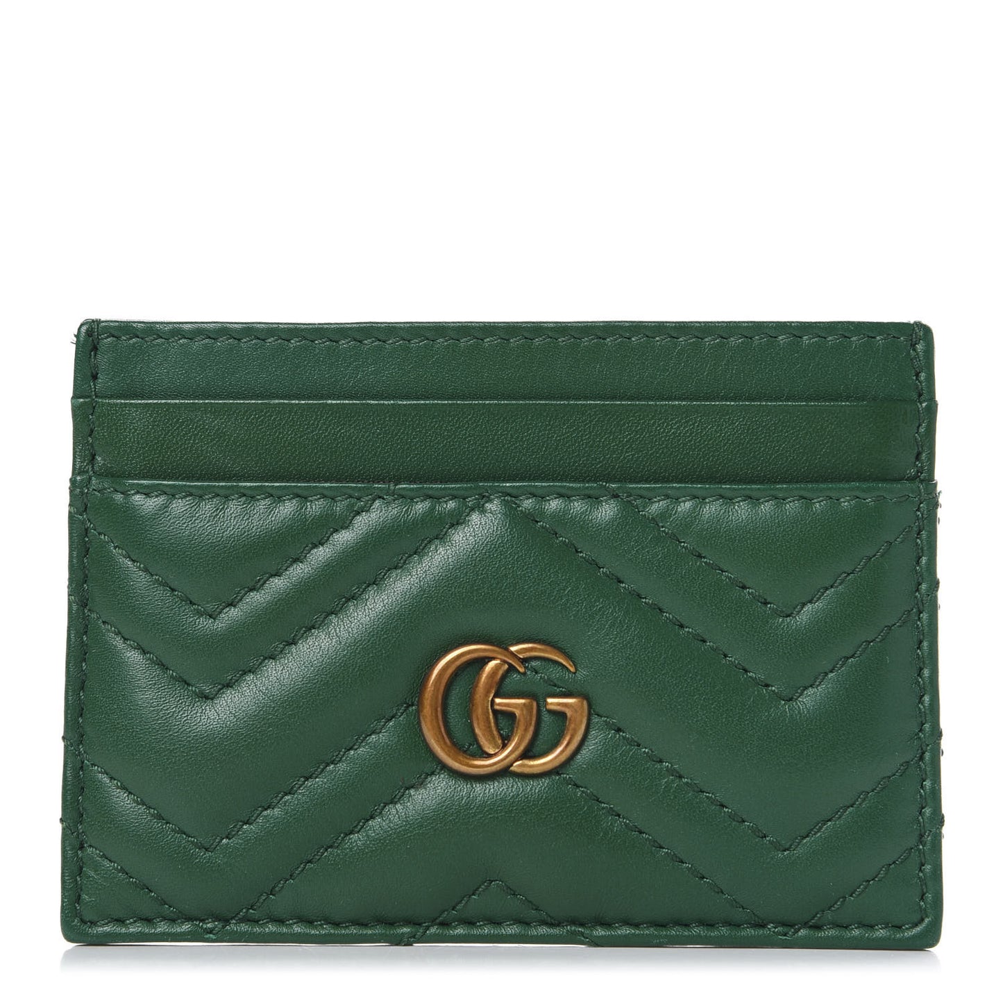Calfskin Matelasse GG Marmont Card Holder Emerald Green