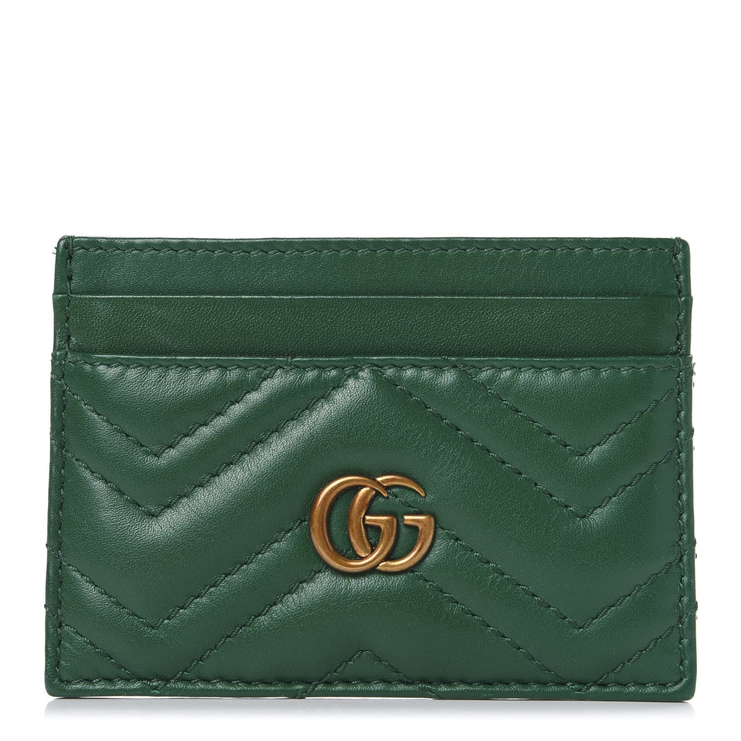 Gucci Calfskin Matelasse GG Marmont Card Holder Emerald Green 1 of 7