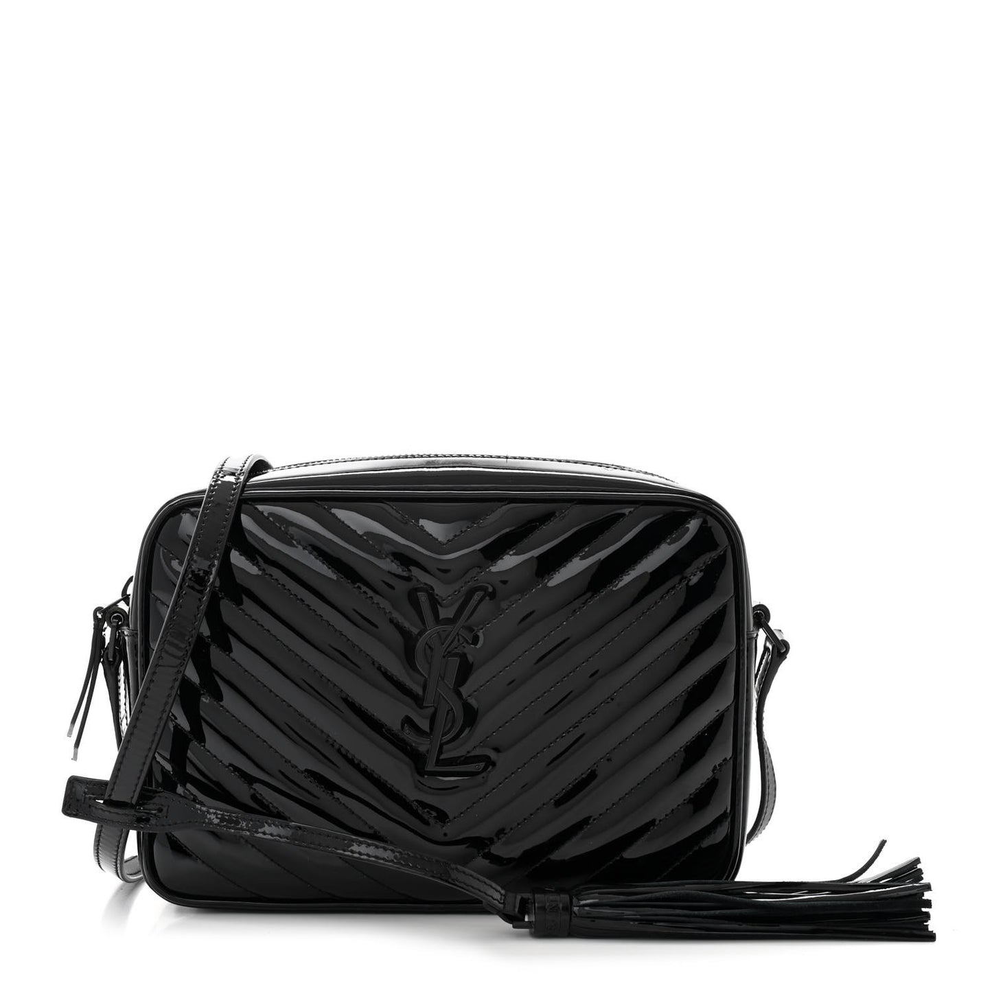 Patent Calfskin Matelasse Monogram Lou Camera Bag Black