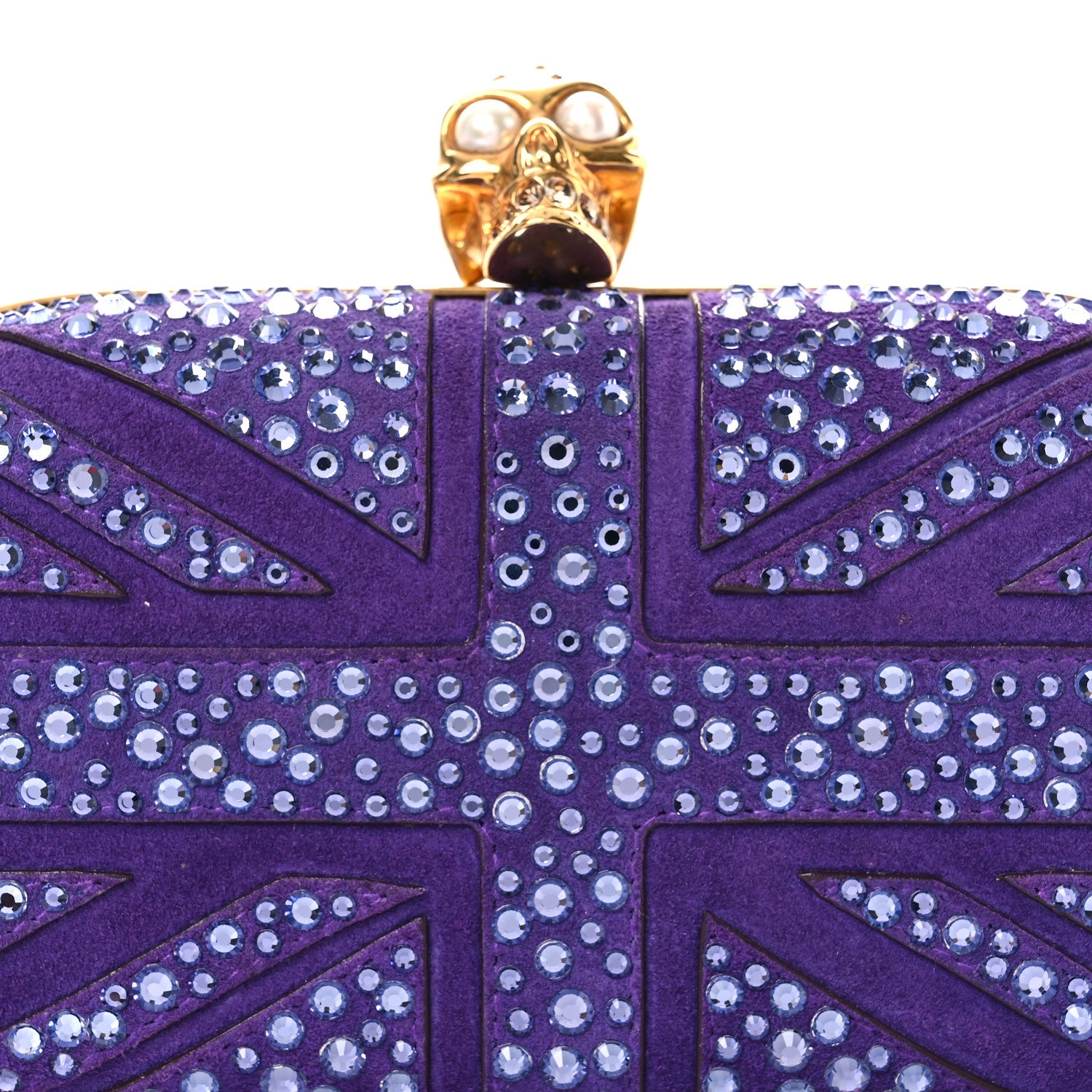 Alexander McQueen Suede Crystal Britannia Skull Box Clutch Purple