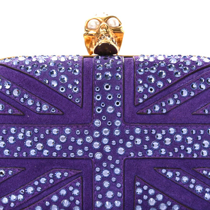 Alexander McQueen Suede Crystal Britannia Skull Box Clutch Purple 8 of 10