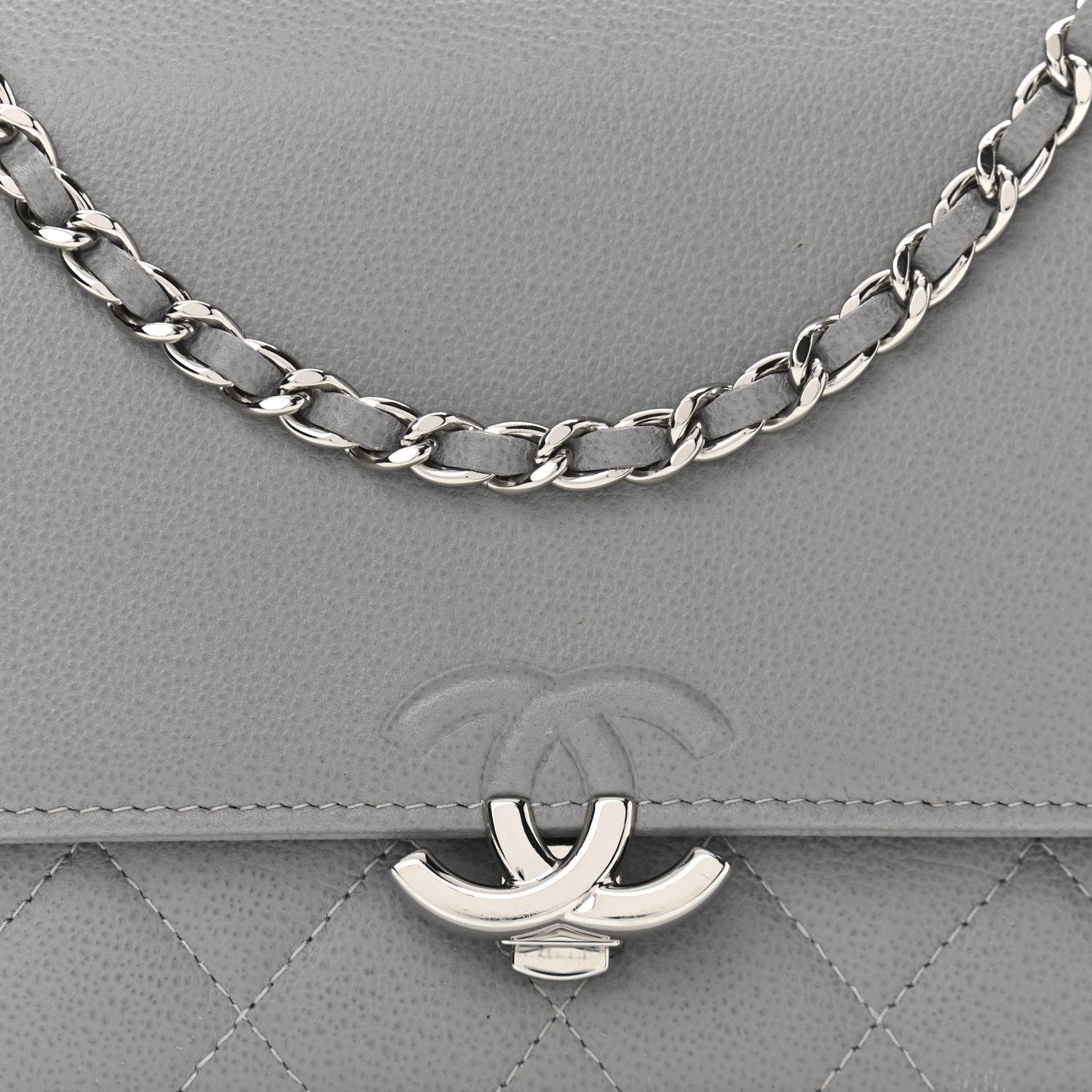 Chanel Grained Calfskin Quilted CC Box Wallet On Chain WOC Grey 7 of 10