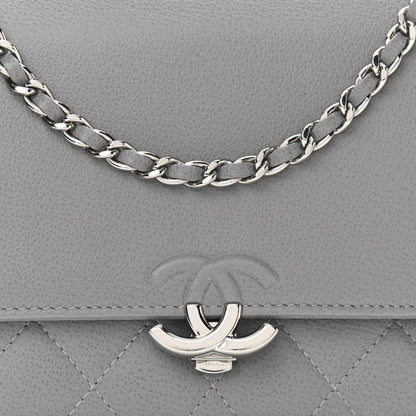 Chanel Grained Calfskin Quilted CC Box Wallet On Chain WOC Grey 7 of 10