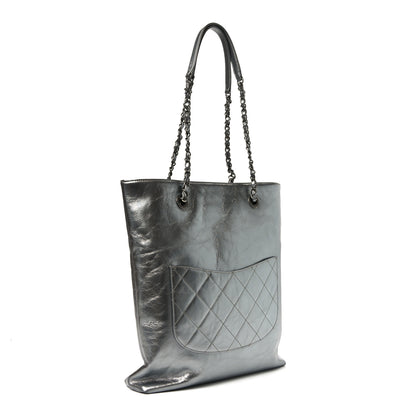 Chanel Metallic Crumpled Calfskin Chain 20s Signe Tote Silver 3 of 10