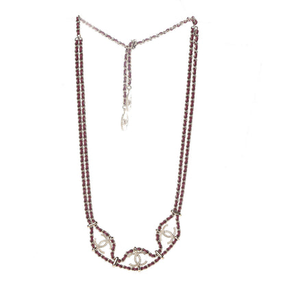 Chanel Metal Lambskin CC Chain Link Necklace Gold Burgundy 3 of 6
