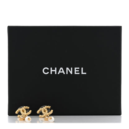 Chanel Pearl Crystal CC Chain Drop Earrings Gold 5 of 5
