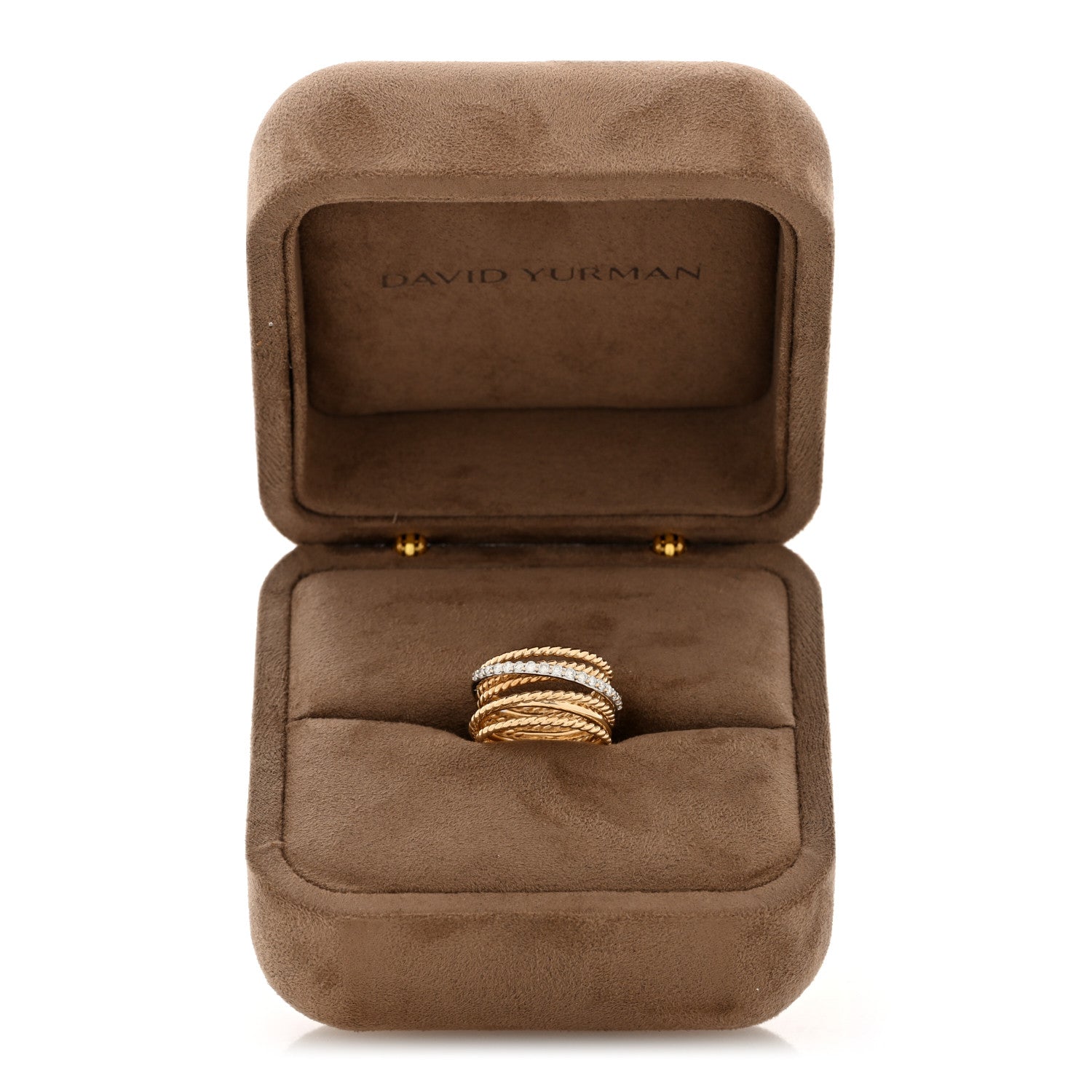 David Yurman 18K Yellow Gold Diamond 11mm Wide Crossover Ring 50 5.5 5 of 5