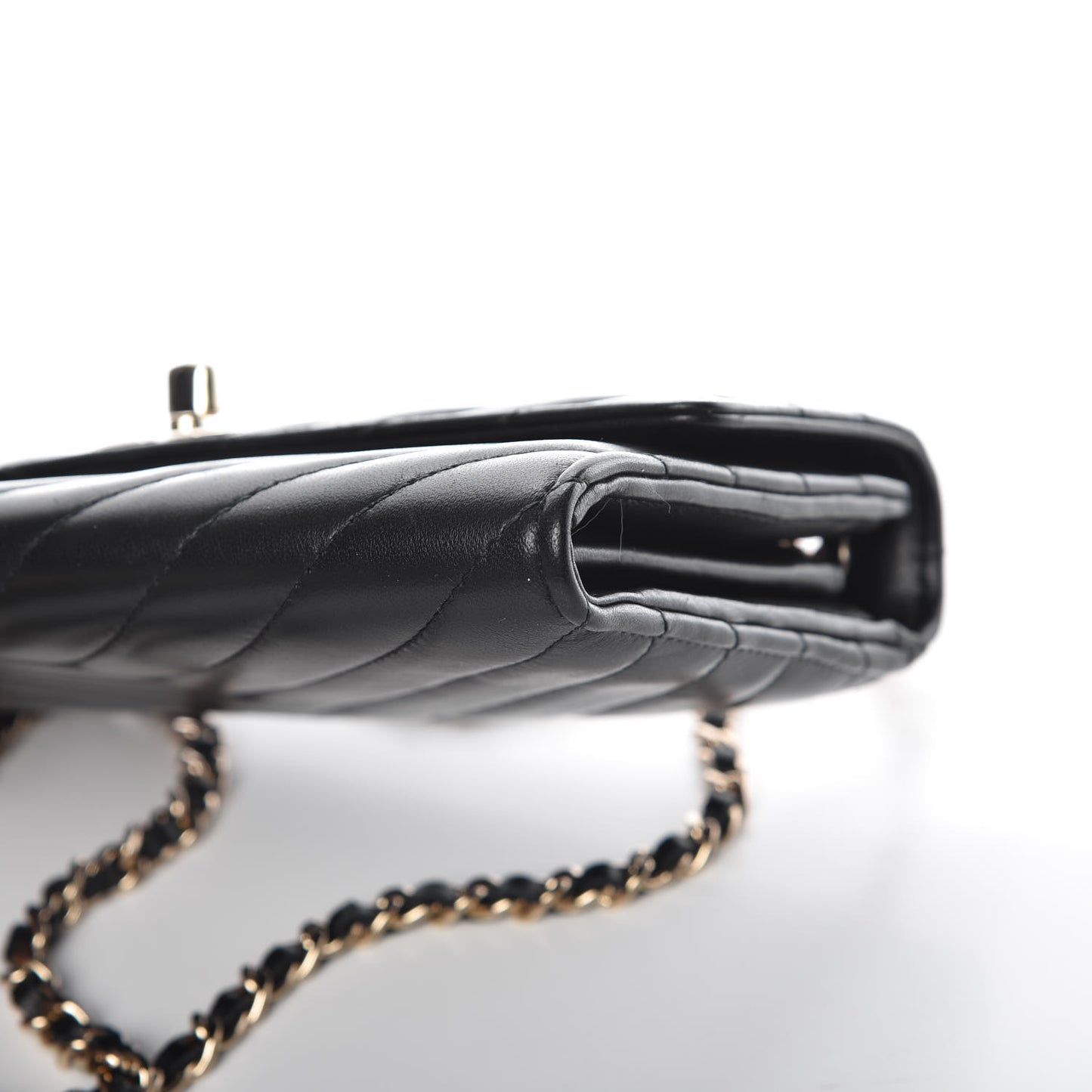 Lambskin Chevron Quilted Trendy CC Wallet On Chain WOC Black