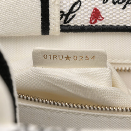 Christian Dior Calfskin Canvas Embroidered Small Dioramour Je Vous Adore Book Tote With Strap White Black Red 7 of 12