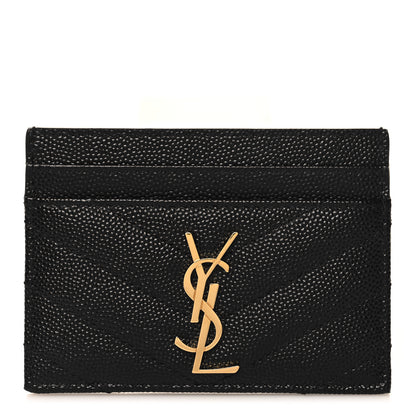 Saint Laurent Grain De Poudre Matelasse Chevron Monogram Credit Card Case Black 1 of 8