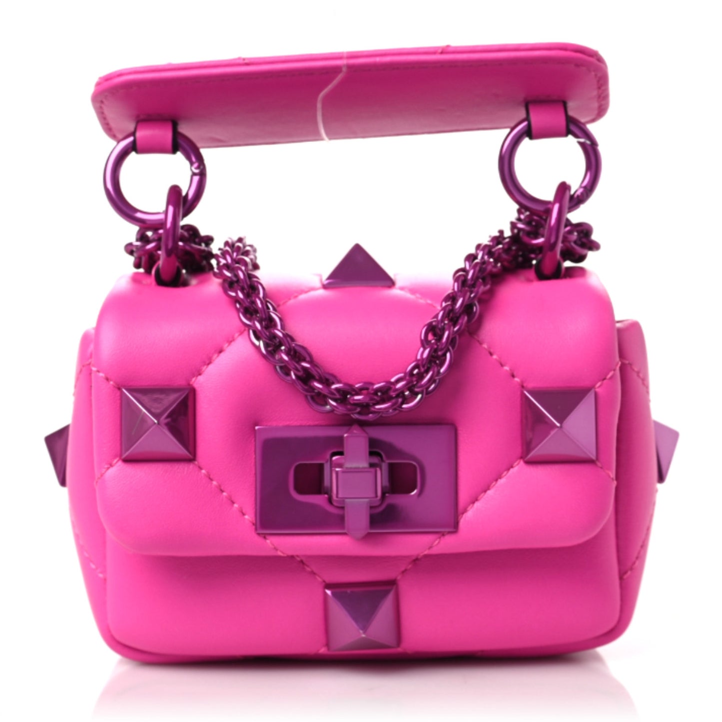 Nappa Lacquer Monochrome Mini Roman Stud Shoulder Bag Pink PP