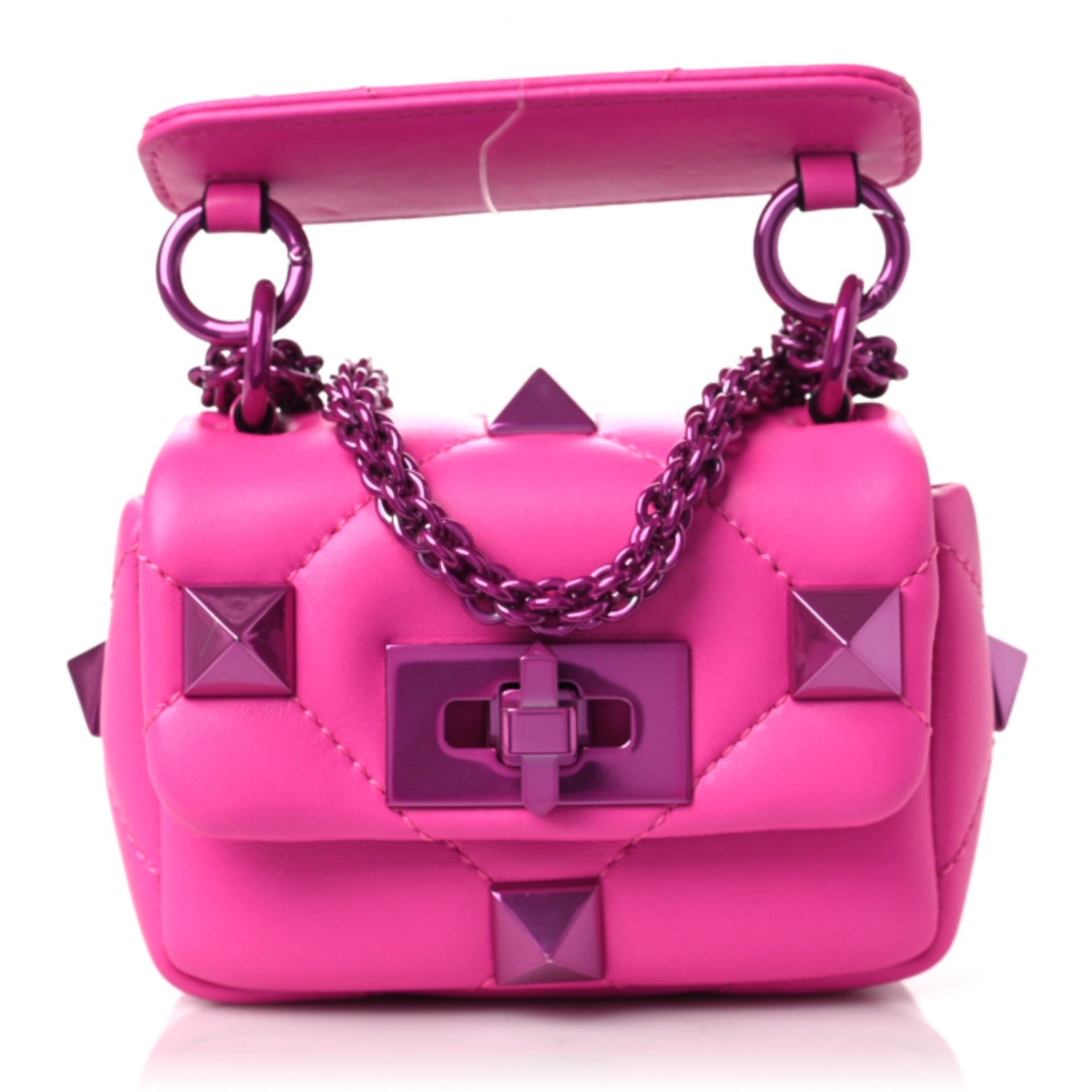 Valentino Garavani Nappa Lacquer Monochrome Mini Roman Stud Shoulder Bag Pink PP 1 of 7