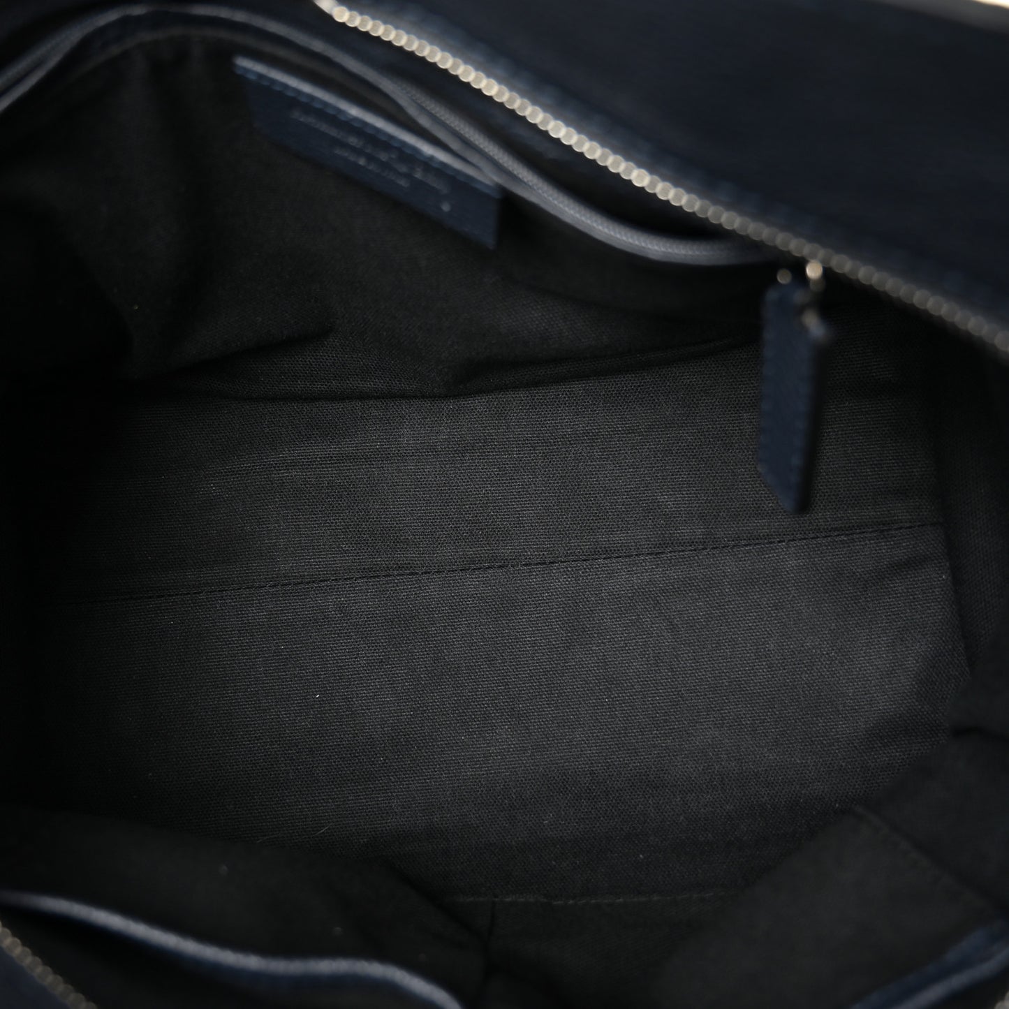 Pebbled Calfskin Small Skull Padlock Zip Around Tote Navy