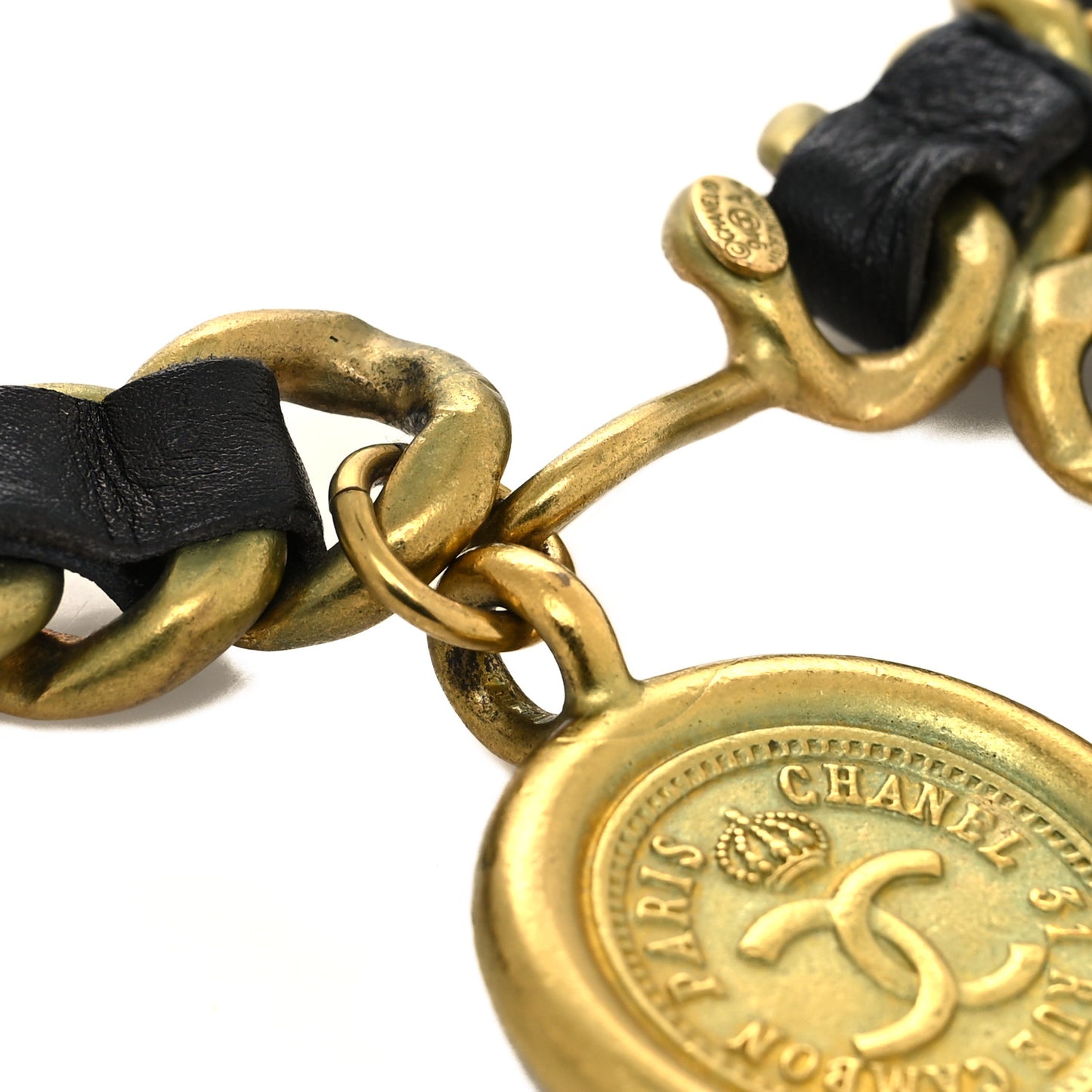 Lambskin Chain CC Medallion Belt Black Gold