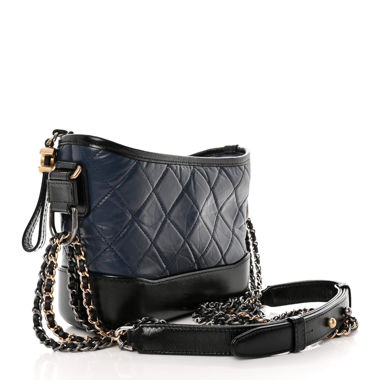 Chanel Aged Calfskin Quilted Small Gabrielle Hobo Navy Black 3 of 14