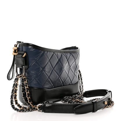Chanel Aged Calfskin Quilted Small Gabrielle Hobo Navy Black 3 of 14