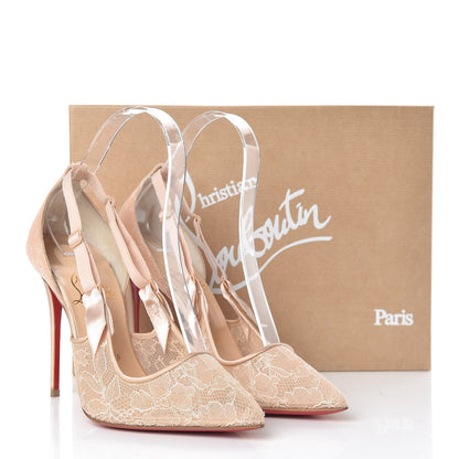 Christian Louboutin Satin Chantilly Lace Hot Jeanbi 100 Pumps 37 Nude 10 of 10