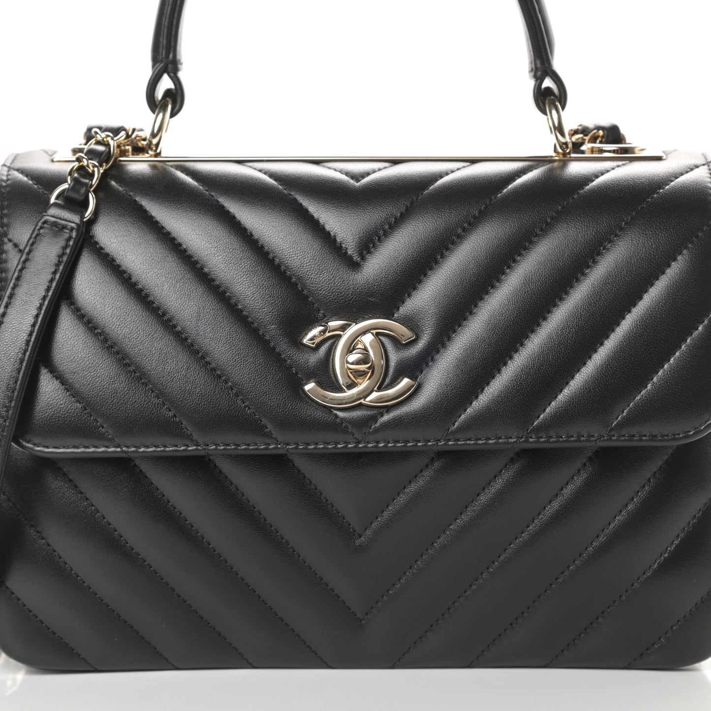 Lambskin Chevron Quilted Small Trendy CC Dual Handle Flap Bag Black
