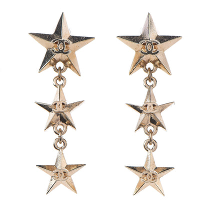 Chanel Metal CC Triple Star Drop Earrings Gold 1 of 3