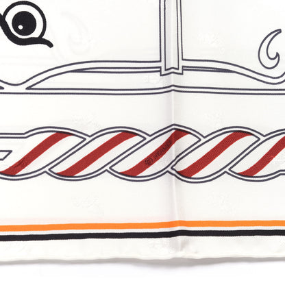 Hermes Silk Quadrige Scarf 90 White Banane Chocolat 4 of 4