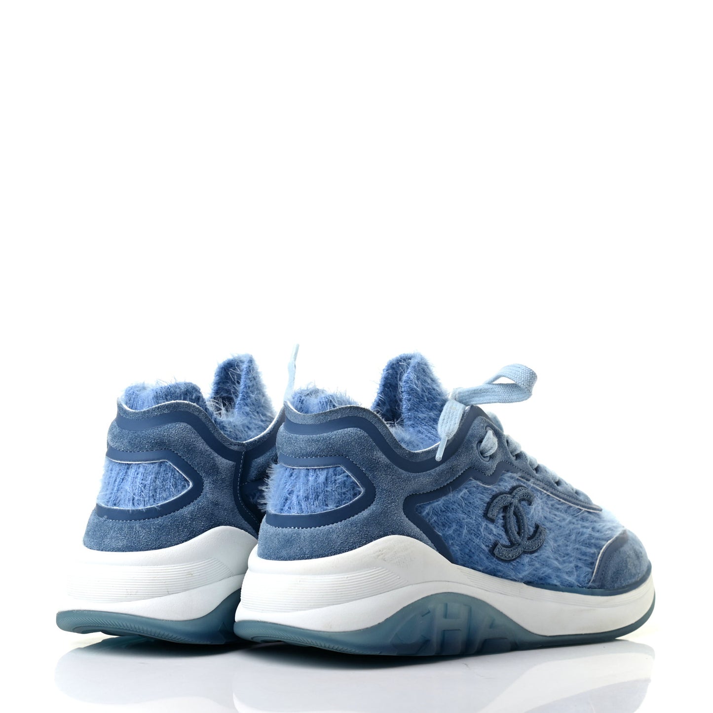 Suede Calfskin Stretch Fabric CC Sneakers 37 Light Blue